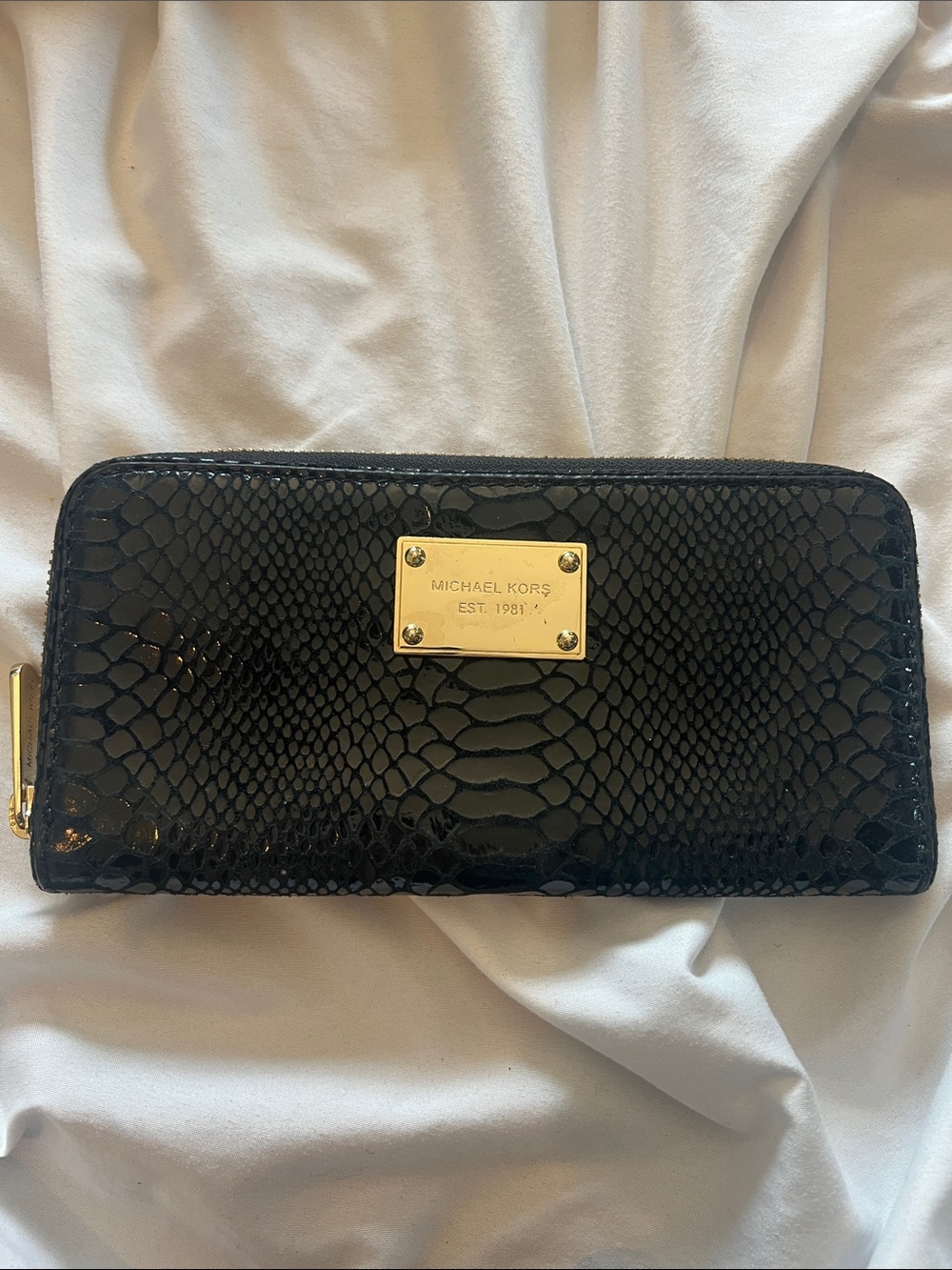 Michael Kors Black Snake Skin Zip Wallet
